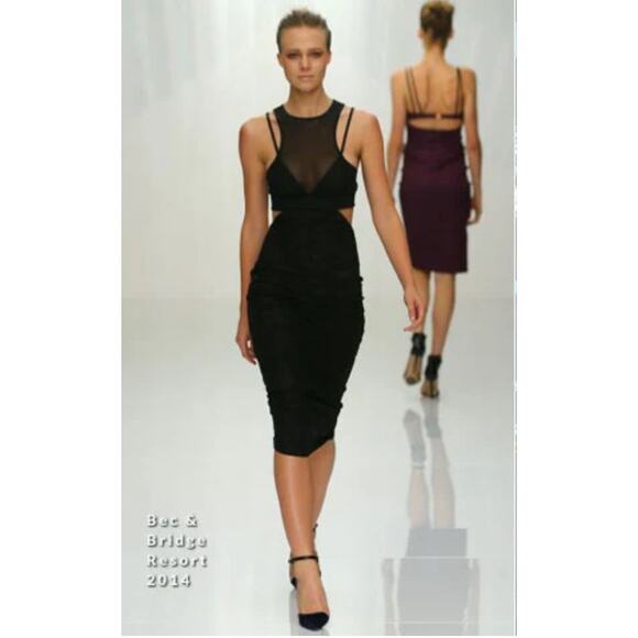 Bec & Bridge Kathy Sexy Mesh Cut Out Black Midi Body Dress Size 4 Semi Sheer - Picture 14 of 16